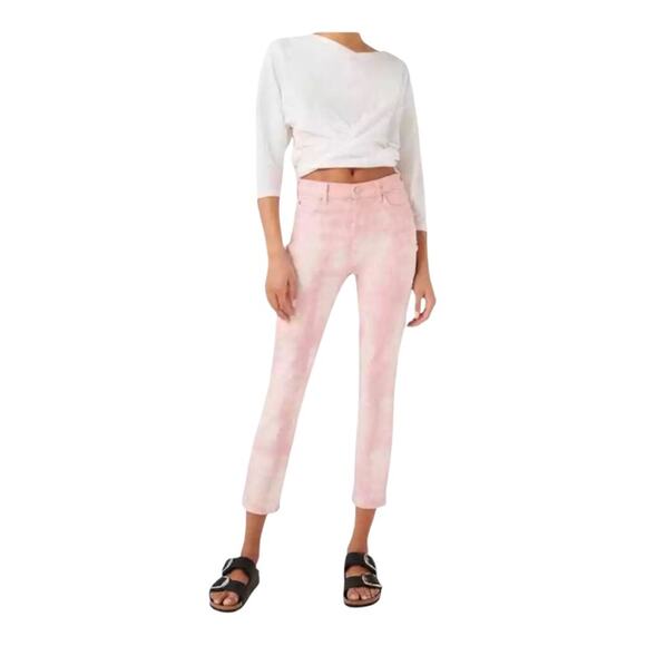 Jen 7 By 7 For All Mankind NWT High Waist Ankle Skinny Tie Dye Pale Pink Jean 16 - Picture 1 of 16